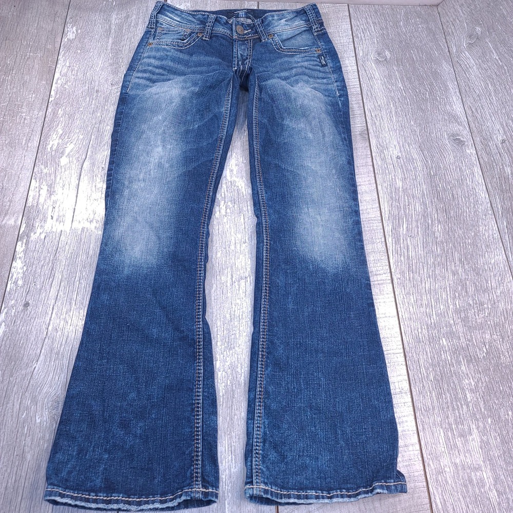 Silver Jeans Suki Mid Boot Women Size 28x31 Blue Super Stretch Bootcut Pants